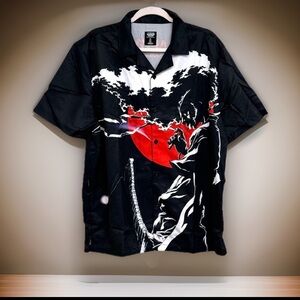 Afro Samurai Takashi Okazaki Mens Button Up Shirt Black W/Multi Color Graphics
